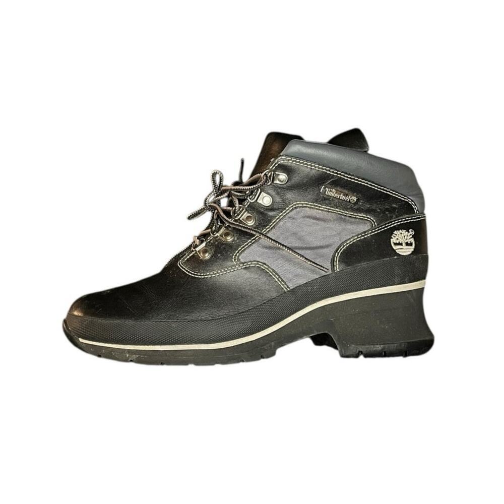 Womens Timberland Euro Hiker Y2K Heeled Boots Size 8.5 Black Leather